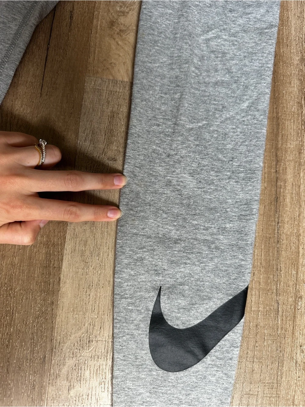 Nike Grey Leggings with Black Swoosh and Logo Waistband